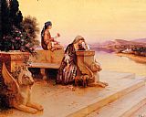 Elegant Arab Ladies on a Terrace at Sunset by Rudolf Ernst